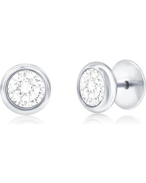 Metallo Bezel Set Cubic Zirconia Stud Earrings - Metallic
