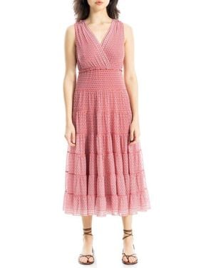 Max Studio V-Neck Sleeveless Mesh Midi Dress - Pink