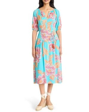 The Good Journey Split Neck Midi Dress - Blue