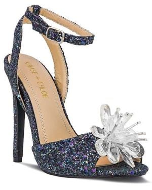 In Touch Footwear Lotus Crystal Cluster Ankle Strap Sandal - Blue