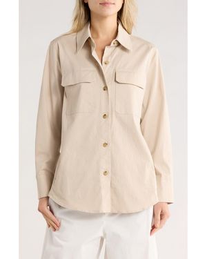Vince Washed Cotton Blend Shirt Jacket - Natural