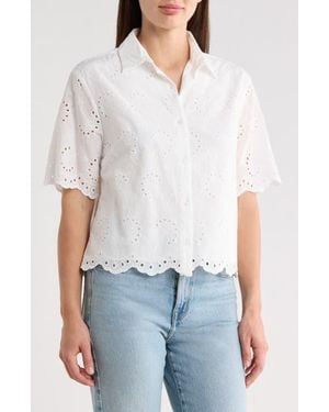 Forgotten Grace Eyelet Embroidery Button Up Shirt - White