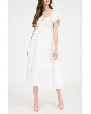 AUGUST SKY Flutter Sleeve Tiered Maxi Dress - White
