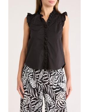 Ellen Tracy Ruffle Cotton Top - Black