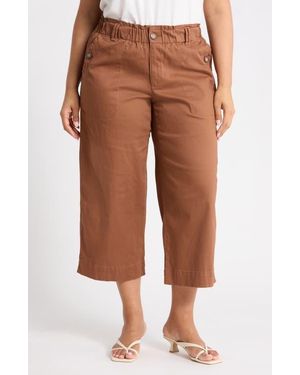 Democracy Button Pocket Crop Wide Leg Pants - Brown