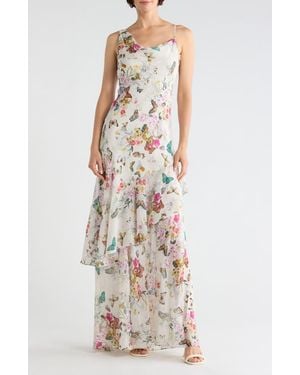 L'Agence Viola Asymmetric Cowl Neck Silk Gown - White