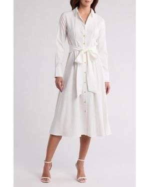 ZOE AND CLAIRE Tie Waist Long Sleeve Shirtdress - White