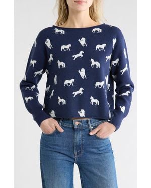 Vigoss Horse Crop Pullover Sweater - Blue