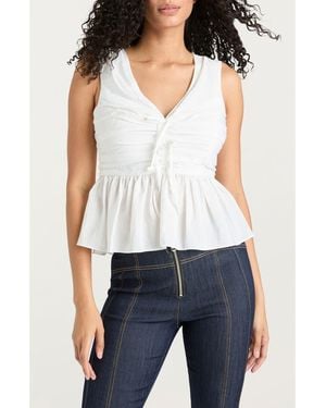 Cinq À Sept Sina Ruched Sleeveless Peplum Top - White