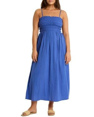 Sea Level Heatwave Strapless Cotton Cover-Up Dress - Blue