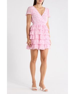 1.STATE Floral Tiered Ruffle Minidress - Pink
