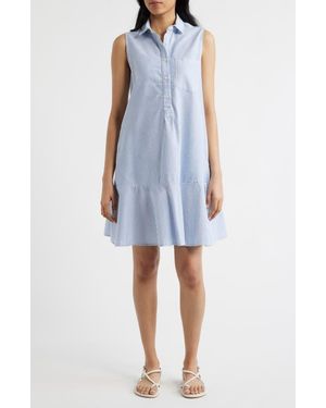 Beach Lunch Lounge Marina Stripe Sleeveless Cotton Shirtdress - Blue