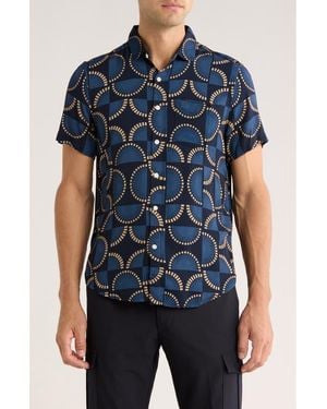 Original Penguin Fans Short Sleeve Button-Up Shirt - Blue