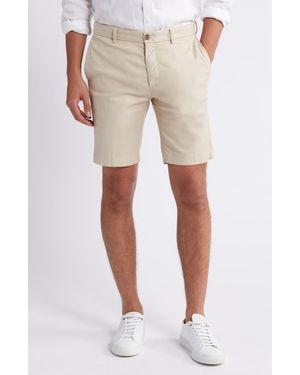 Scott Barber Flat Front Stretch Linen & Cotton Shorts - Natural