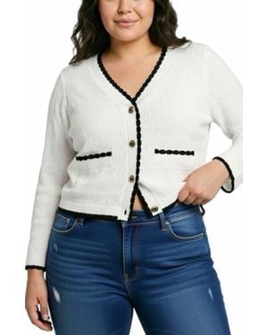 Nina Leonard Scallop Trim Cardigan Sweater - White