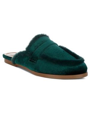 Rag & Co Malta Faux Fur Trim Velvet Mule - Green