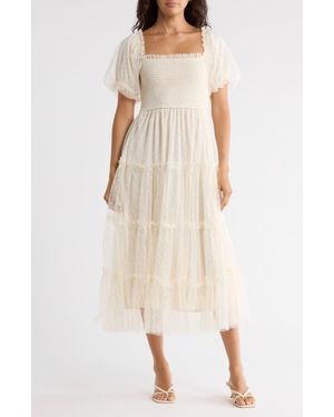 Blu Pepper Puff Sleeve Midi Dress - White