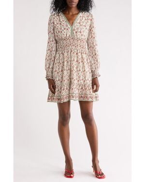 Max Studio V-Neck Long Sleeve Minidress - Brown