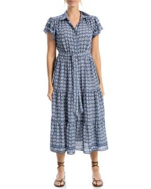 Max Studio Floral Tie Front Shirtdress - Blue