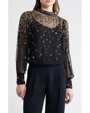 FARM Rio Embroidered Tulle Bubble Top - Black