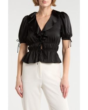 Wayf Ruffle Tie Front Top - Black