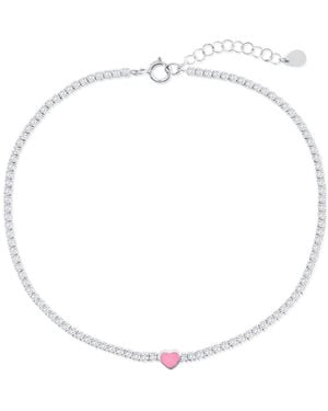 Simona Enamel Heart Cubic Zirconia Tennis Anklet - White