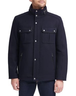 Cole Haan Wool Blend Melton Coat - Blue