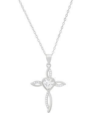 Queen Jewels Cubic Zirconia Heart Swirl Cross Pendant Necklace - White