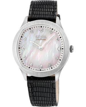 Gevril Morcote Swiss Diamond Leather Strap Watch, 36Mm - Black