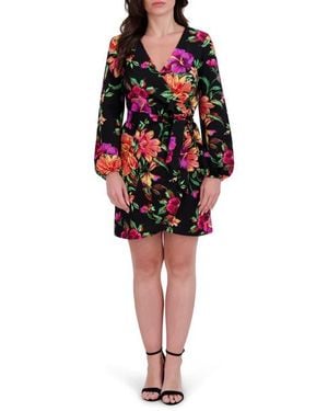 Siena Jewelry Long Sleeve Wrap Dress - Red