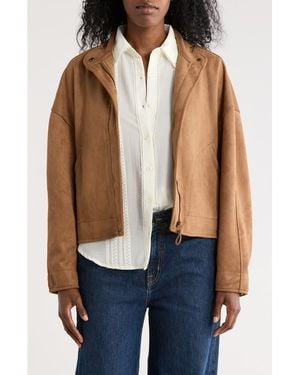 Max Studio Faux Suede Full Zip Jacket - Brown