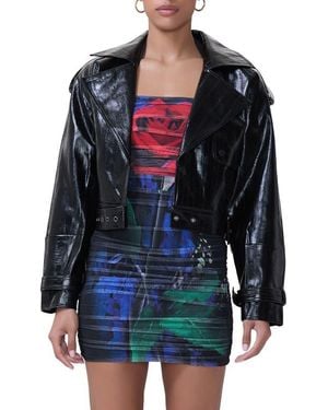 AFRM Mercer Snake Embossed Faux Leather Moto Jacket - Black