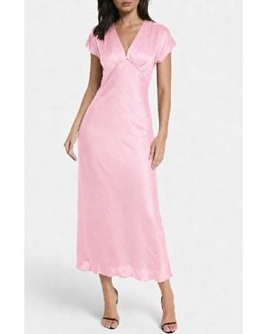 Bebe Crepe Satin V-Neck Maxi Dress - Pink