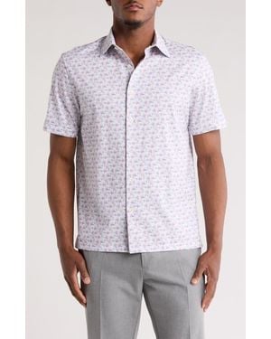 Bugatchi Milo Ooohcotton Floral Short Sleeve Button-Up Shirt - Purple
