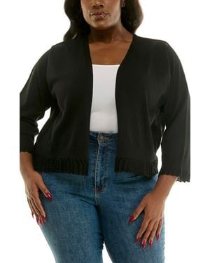 Nina Leonard Scalloped Lace Trim Bolero - Black