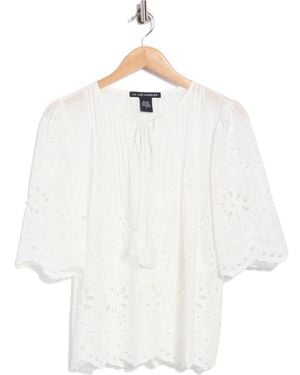Forgotten Grace Eyelet Cotton Top With Scalloped Hem - White