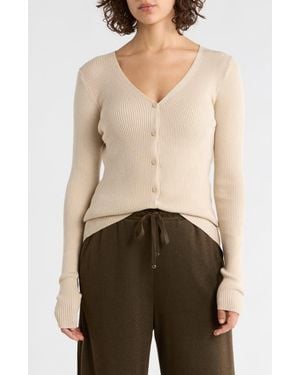 Max Studio V-Neck Cardigan V-Neck Cardigan - Natural
