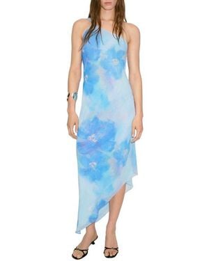 Mango Floral Print Asymmetric Scarf Dress - Blue