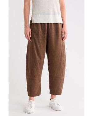 Max Studio Faux Suede Barrel Pants - Brown