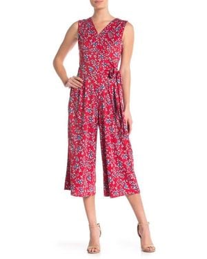 Nina Leonard Surplice Culotte Crop Jumpsuit - Red