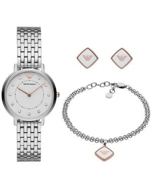 Emporio Armani Two-Hand Bracelet Watch, 32Mm Bracelet & Earrings Set - White