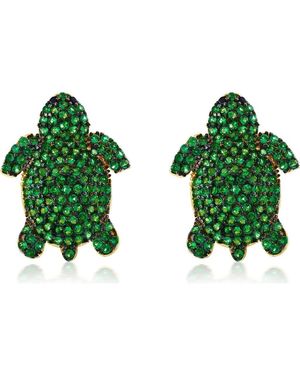 Suzy Levian Pavé Turtle Stud Earrings - Green