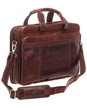 Mancini Double Compartment Leather Briefcase - Brown