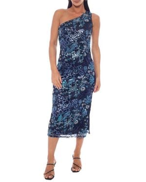 Marina One-Shoulder Beaded Midi Dress - Blue