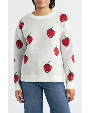 Bobeau Strawberry Jacquard Sweater - Multicolor