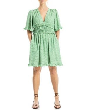 Max Studio Ruffle Short Sleeve Fit & Flare Dress - Green