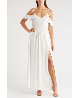 Go Couture Ruffle Cold Shoulder Maxi Dress - White