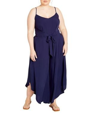 City Chic Sara Tie Waist Sleeveless Jumpsuit - Blue