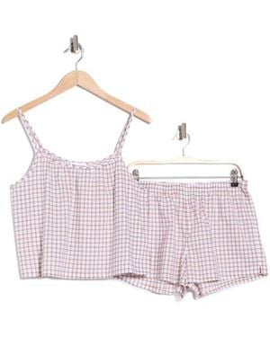 Abound Grid Cotton Crop Camisole & Shorts Pajamas - Pink