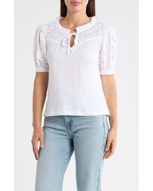 Tahari Embroidered Short Sleeve Peasant Top - Blue